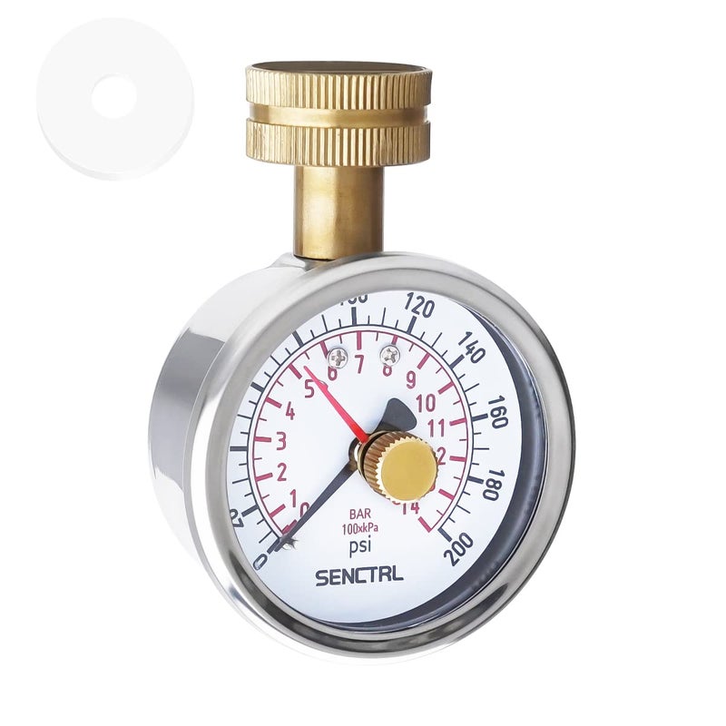 senctrl 0-200 Psi Water Pressure Gauge Test with Lazy Hand, Lead-Free, Waterproof, 2.5" Dial Size, 3/4" Female Garden Hose Thread, Stainless Steel Case, for Home Potable Water, House Tube - Image 1